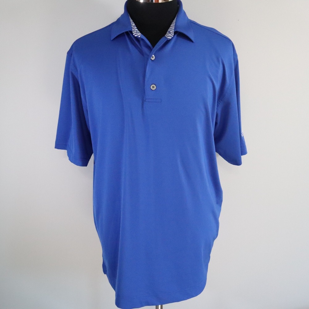 FootJoy Polo Shirt Mens Large Performance Golf Flex Blue‎ Short Sleeve Marathon